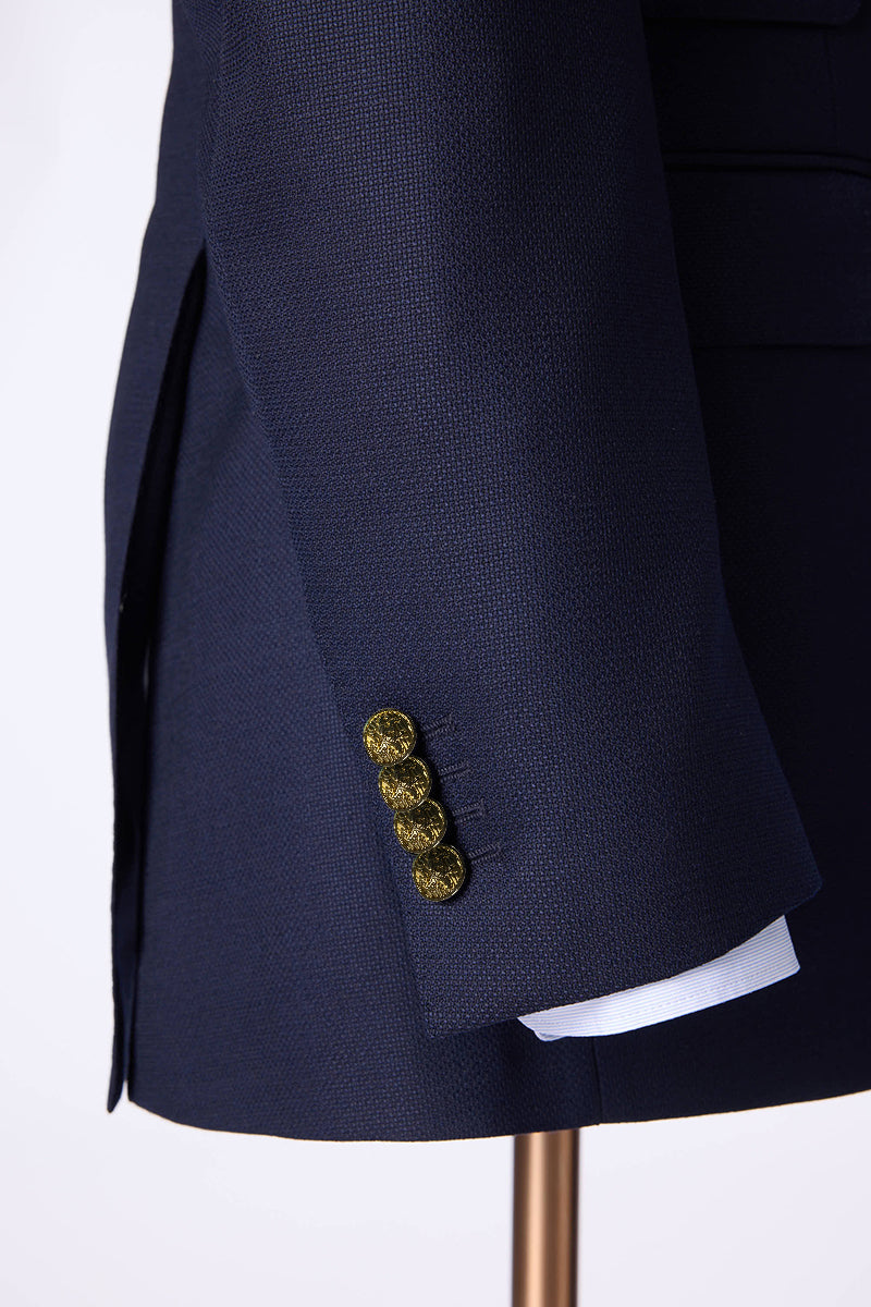 Double Breasted Navy bird's eye fabric 100% wool
