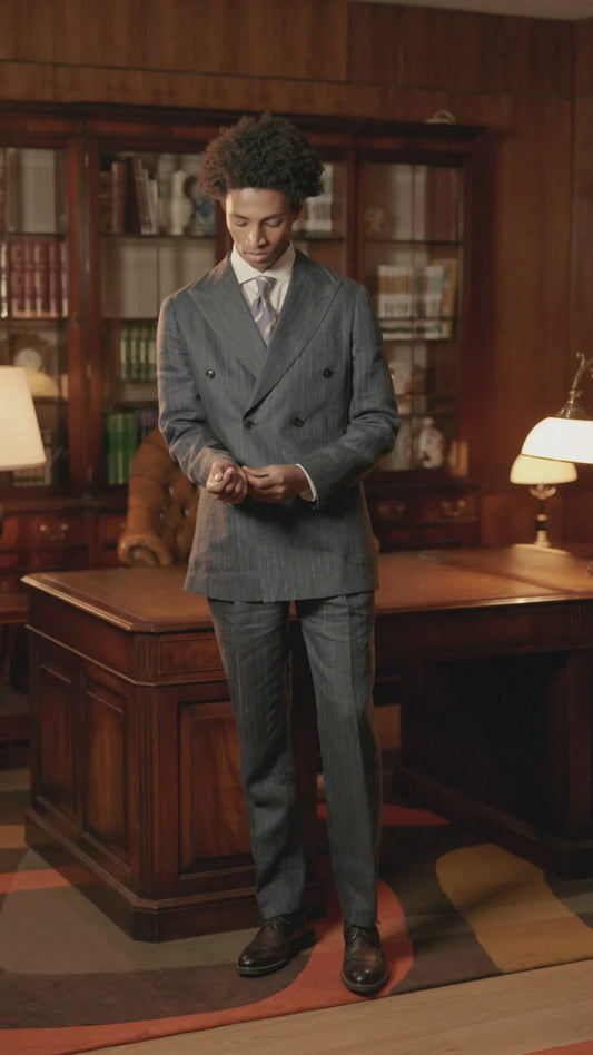 Navy Blue W/ White Pinstripe Suit
